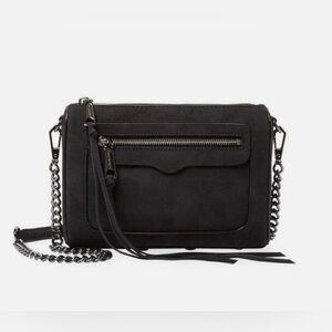 Rebecca Minkoff Avery Suede Chain Strap Crossbody Black Nubuck Bag